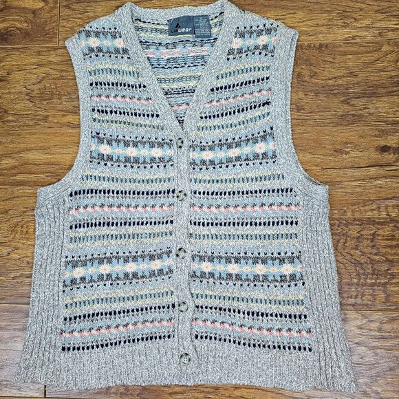 Rare VNT Liz Wear Button Up Fair Isle Knit Sweater Vest Size S - Picture 1 of 8